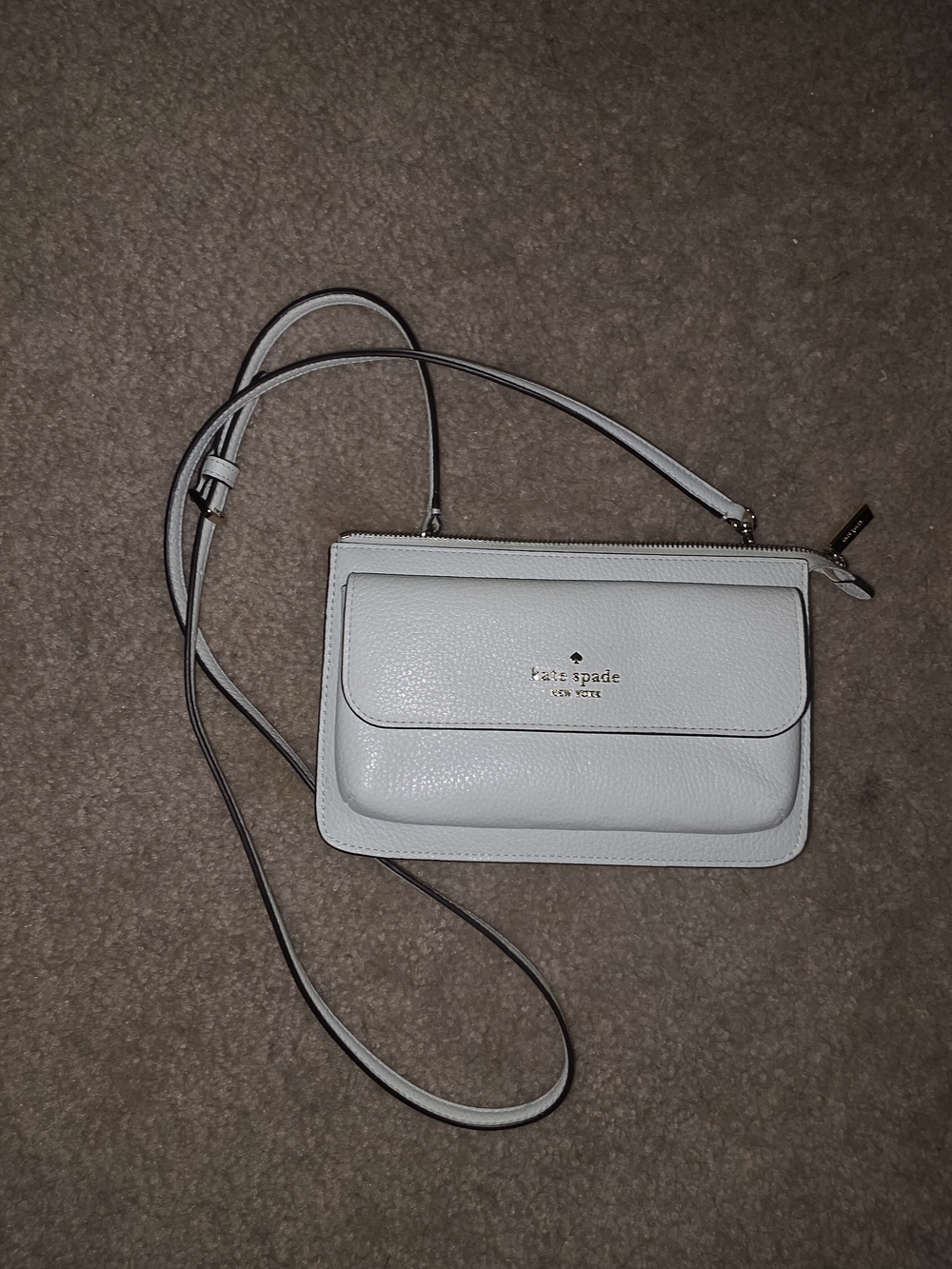 kate spade Light Blue Pebbled Leather Crossbody Wallet Long Strap